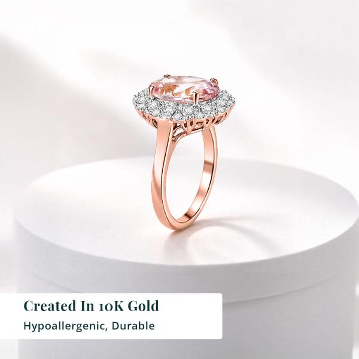 Certified & Appraised AAA Pink Morganite and Luxuriant Lab Grown Diamond G-H SI 4.06 ctw Ring in 10K Rose Gold (Size 5.0) image number 2