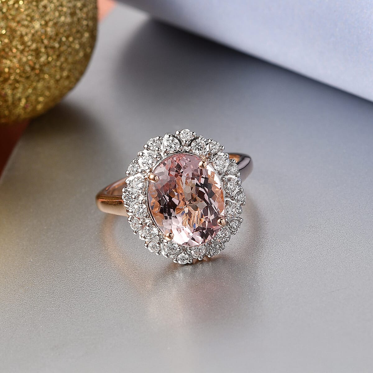 Certified & Appraised AAA Pink Morganite and Luxuriant Lab Grown Diamond G-H SI 4.06 ctw Ring in 10K Rose Gold (Size 7.0) image number 1