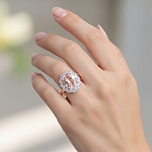 Certified & Appraised AAA Pink Morganite and Luxuriant Lab Grown Diamond G-H SI 4.06 ctw Ring in 10K Rose Gold (Size 8.0)