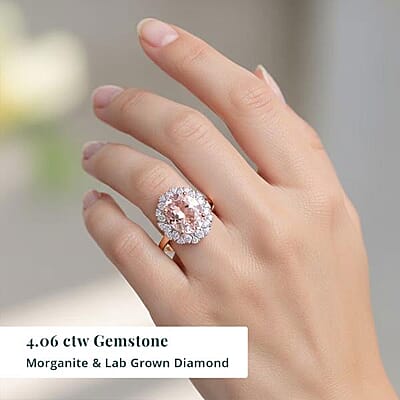 Certified & Appraised AAA Pink Morganite and Luxuriant Lab Grown Diamond G-H SI 4.06 ctw Ring in 10K Rose Gold (Size 9.0)