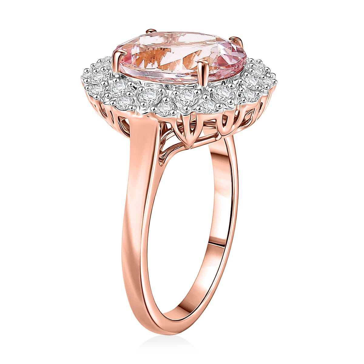 Certified & Appraised AAA Pink Morganite and Luxuriant Lab Grown Diamond G-H SI 4.06 ctw Ring in 10K Rose Gold (Size 9.0) image number 3