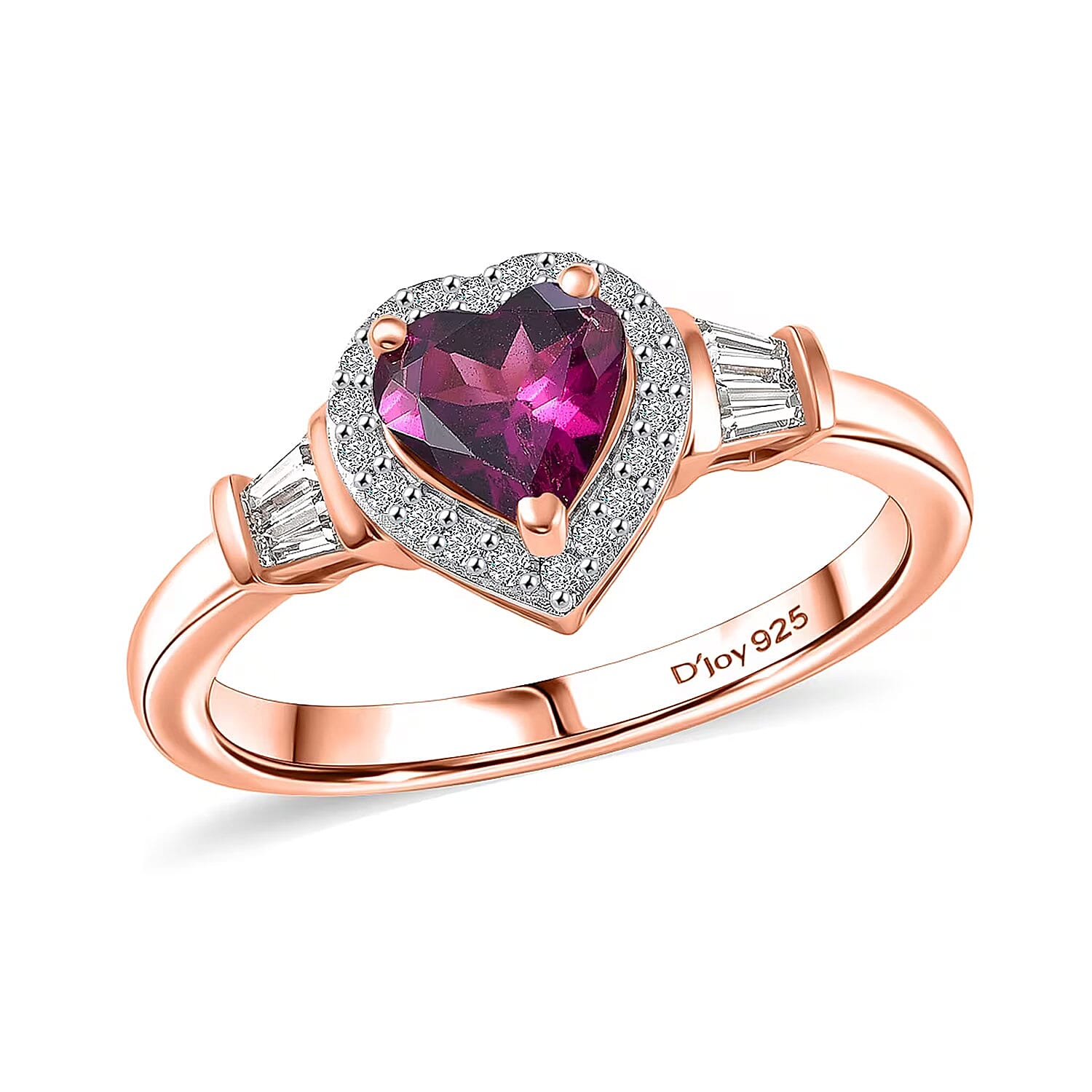D'Joy AAA Radiant Ember Garnet and Moissanite 1.20 ctw Ring in 18K Vermeil Rose Gold Over Sterling Silver (Size 7.0)