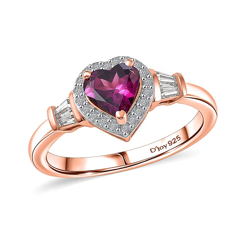 D'Joy AAA Radiant Ember Garnet and Moissanite 1.20 ctw Ring in 18K Vermeil Rose Gold Over Sterling Silver (Size 7.0)
