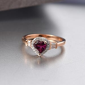 D'Joy AAA Radiant Ember Garnet, Moissanite Ring in 18K Vermeil RG Over Sterling Silver (Size 7.0) 1.20 ctw