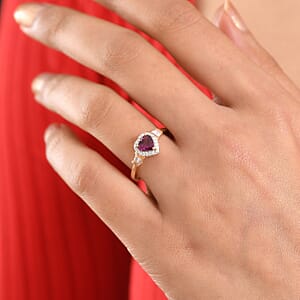 D'Joy AAA Radiant Ember Garnet, Moissanite Ring in 18K Vermeil RG Over Sterling Silver (Size 7.0) 1.20 ctw