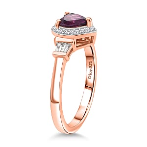 D'Joy AAA Radiant Ember Garnet, Moissanite Ring in 18K Vermeil RG Over Sterling Silver (Size 7.0) 1.20 ctw