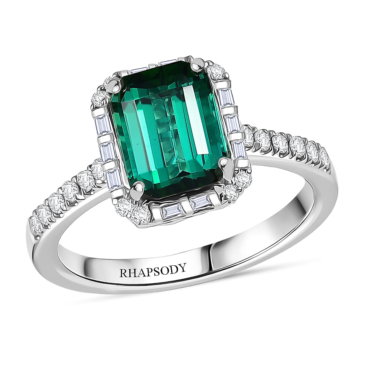  Certified & Appraised Rhapsody AAAA Santa Rosa Tourmaline and E-F VS Diamond 2.99 ctw Ring in 950 Platinum (Size 5.0) 5.90 Grams image number 0