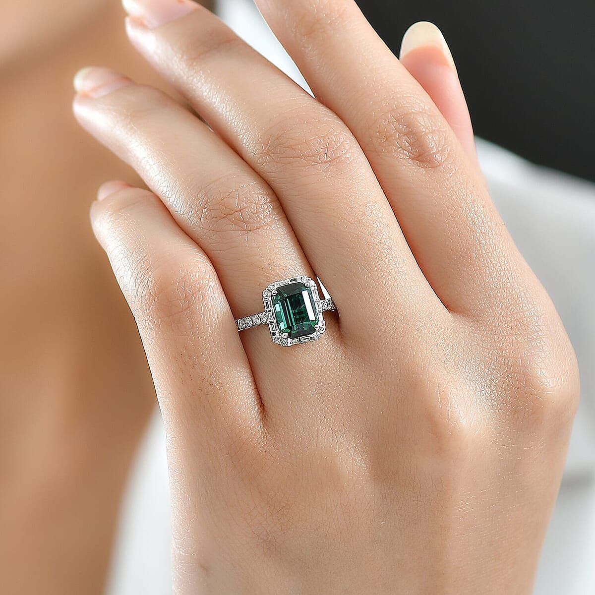  Certified & Appraised Rhapsody AAAA Santa Rosa Tourmaline and E-F VS Diamond 2.99 ctw Ring in 950 Platinum (Size 6.5) 5.90 Grams image number 1