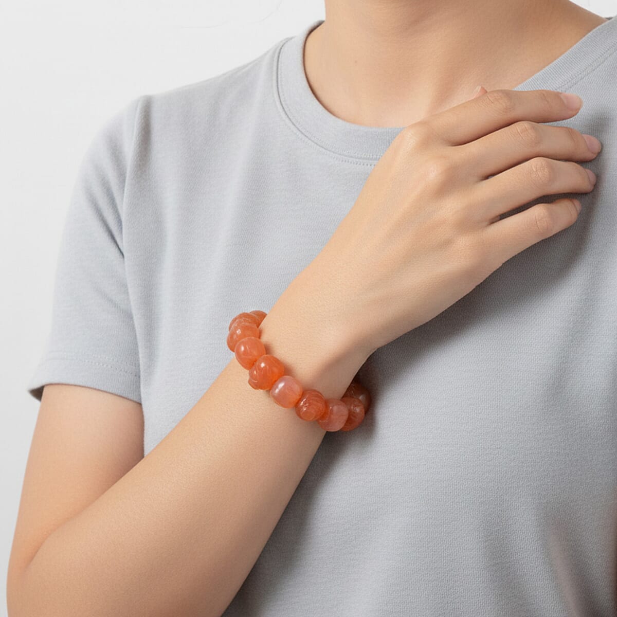 Red Agate Carved Stretch Bracelet 175.75 ctw image number 2