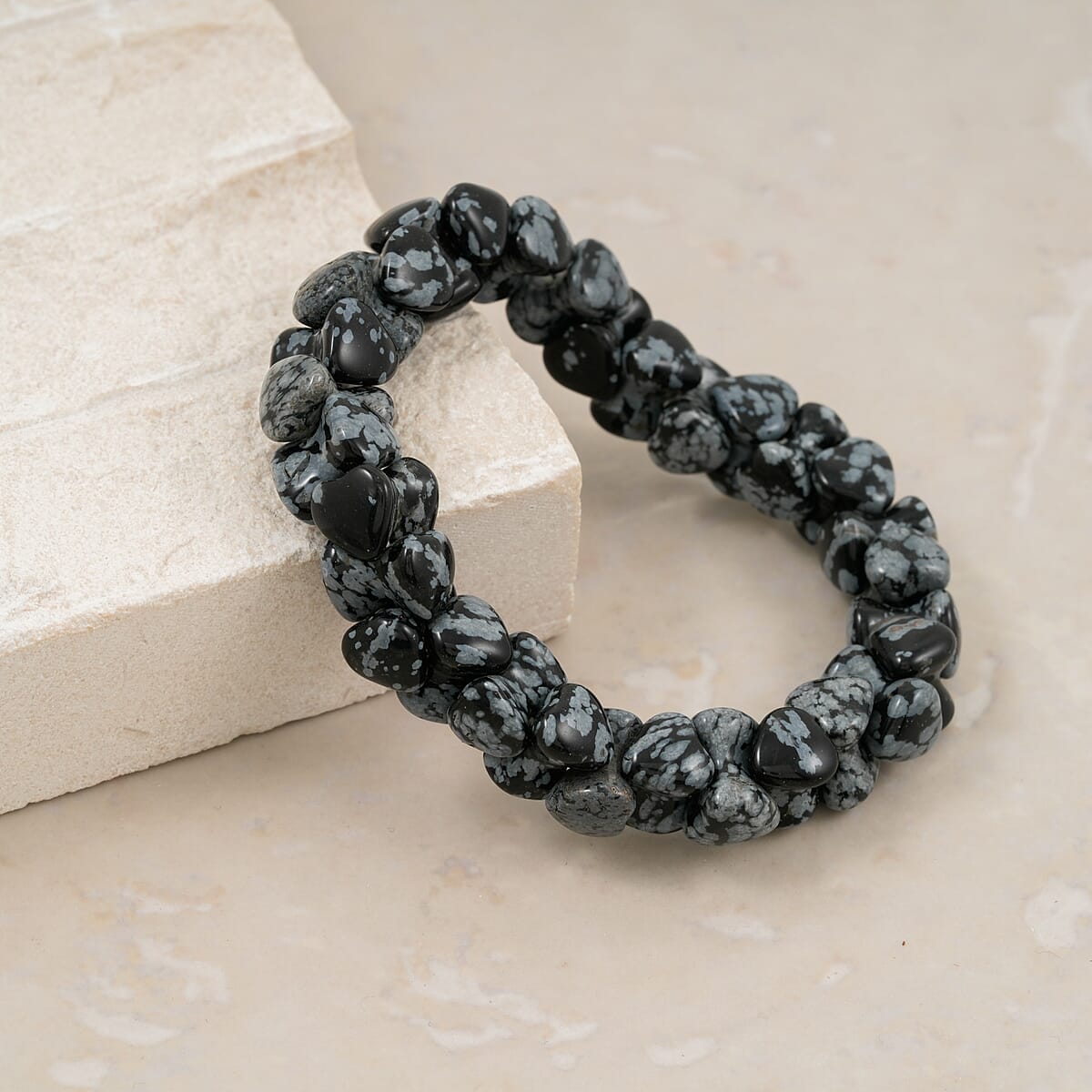 Snow Flake Obsidian Stretch Bracelet 135.75 ctw image number 1