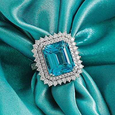Chairman Collection Certified & Appraised Rhapsody AAAA Santa Maria Aquamarine and E-F VS Diamond 13.46 ctw Ring in 950 Platinum (Size 6.0) 18.33 Grams