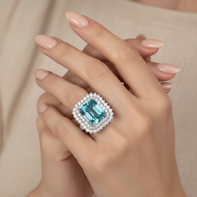 Chairman Collection Certified & Appraised Rhapsody AAAA Santa Maria Aquamarine and E-F VS Diamond 13.46 ctw Ring in 950 Platinum (Size 6.0) 18.33 Grams