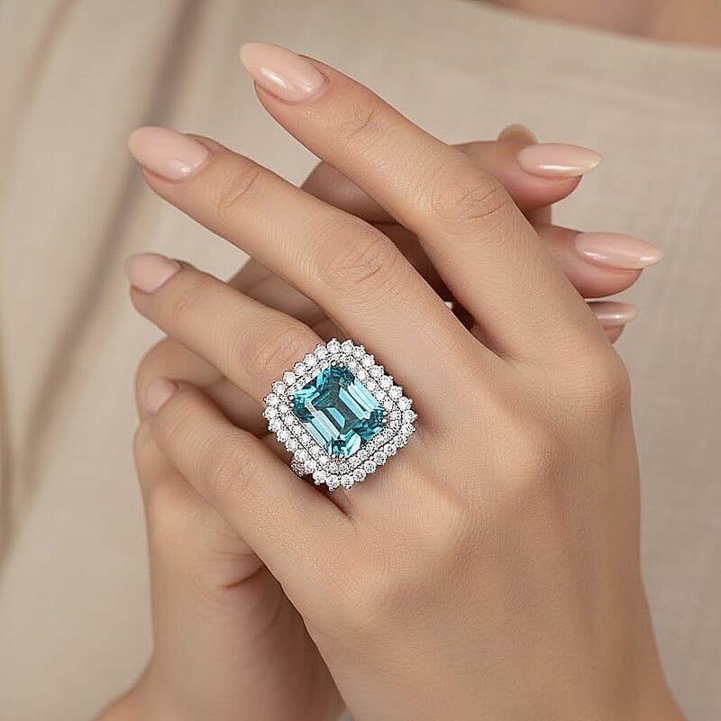 Chairman Collection Certified & Appraised Rhapsody AAAA Santa Maria Aquamarine and E-F VS Diamond 13.46 ctw Ring in 950 Platinum (Size 6.0) 18.33 Grams