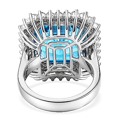 Chairman Collection Certified & Appraised Rhapsody AAAA Santa Maria Aquamarine and E-F VS Diamond 13.46 ctw Ring in 950 Platinum (Size 6.0) 18.33 Grams