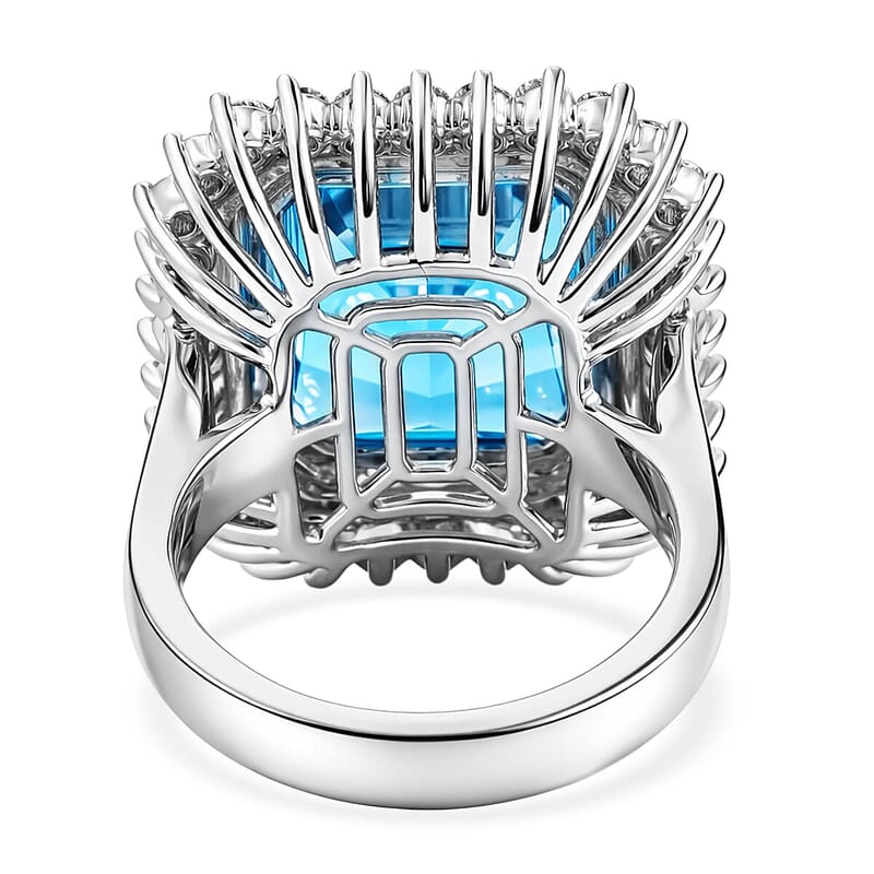 Chairman Collection Certified & Appraised Rhapsody AAAA Santa Maria Aquamarine and E-F VS Diamond 13.46 ctw Ring in 950 Platinum (Size 6.0) 18.33 Grams