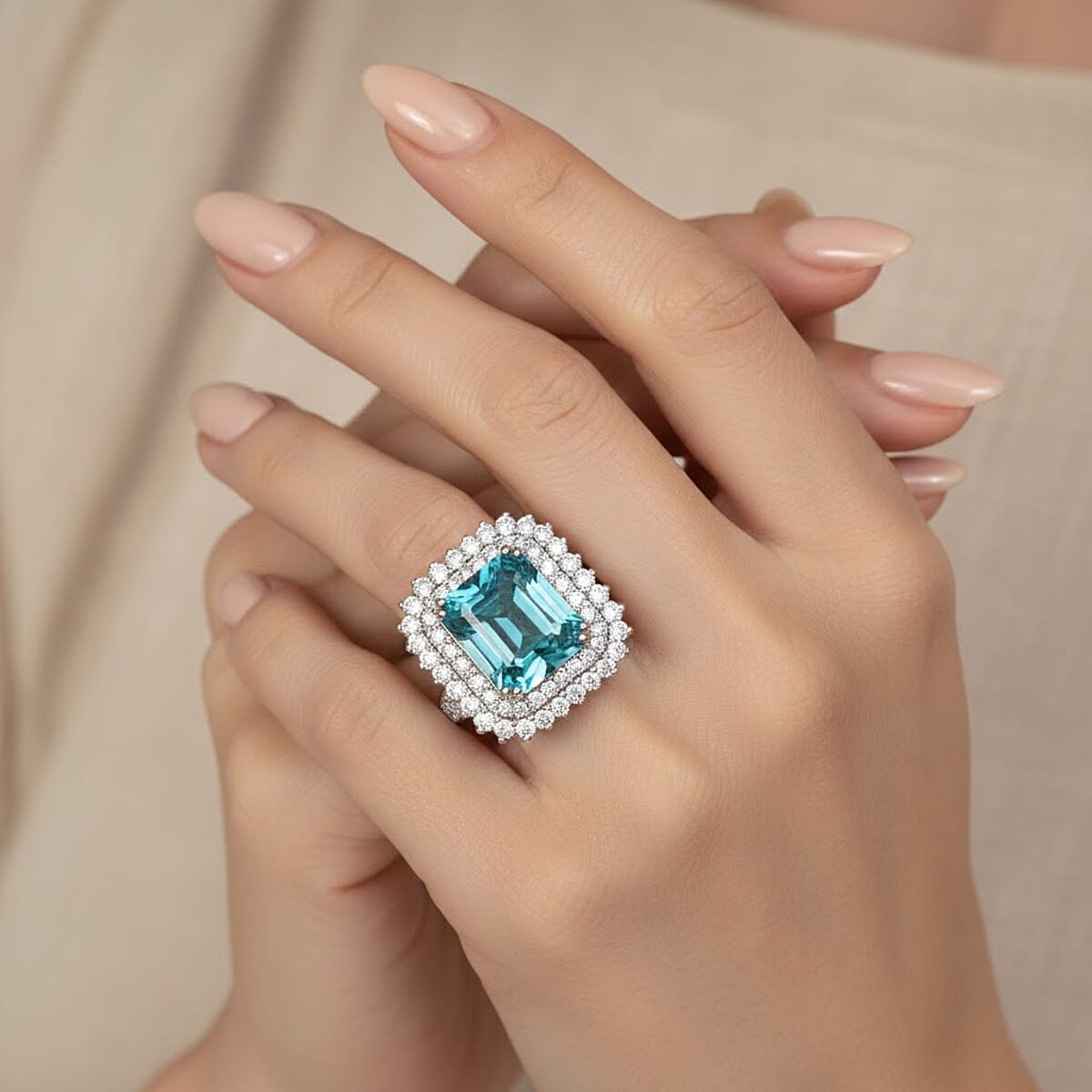 Chairman Vault Collection Certified & Appraised Rhapsody AAAA Santa Maria Aquamarine and E-F VS Diamond 13.46 ctw Ring in 950 Platinum (Size 7.0) 18.33 Grams image number 2