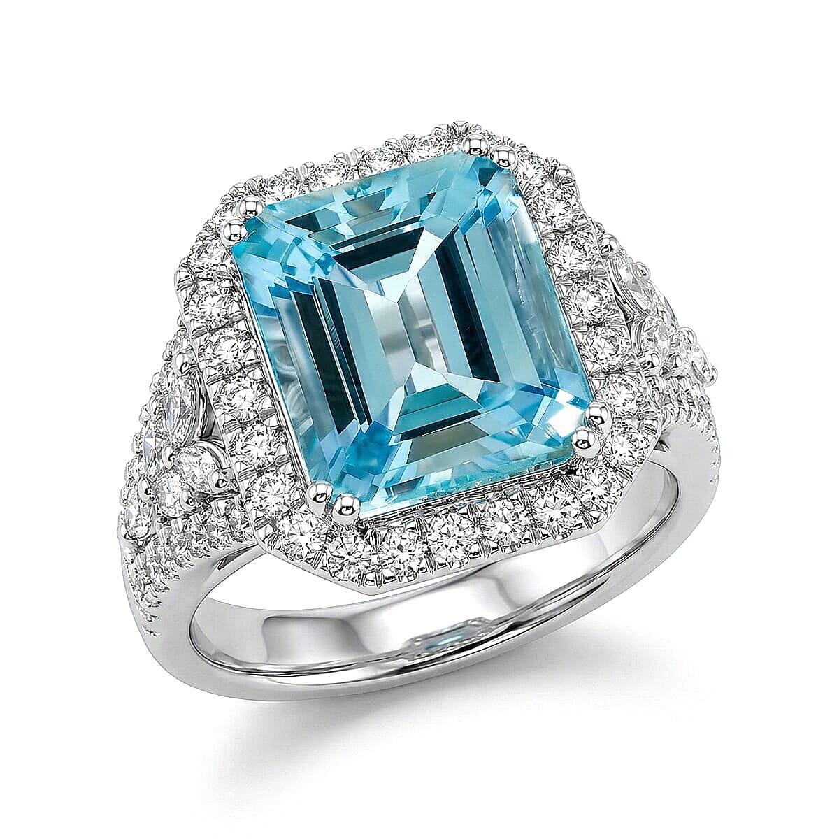 Chairman Collection Certified & Appraised Rhapsody AAAA Santa Maria Aquamarine and E-F VS Diamond 6.47 ctw Ring in 950 Platinum (Size 6.0) 11.76 Grams