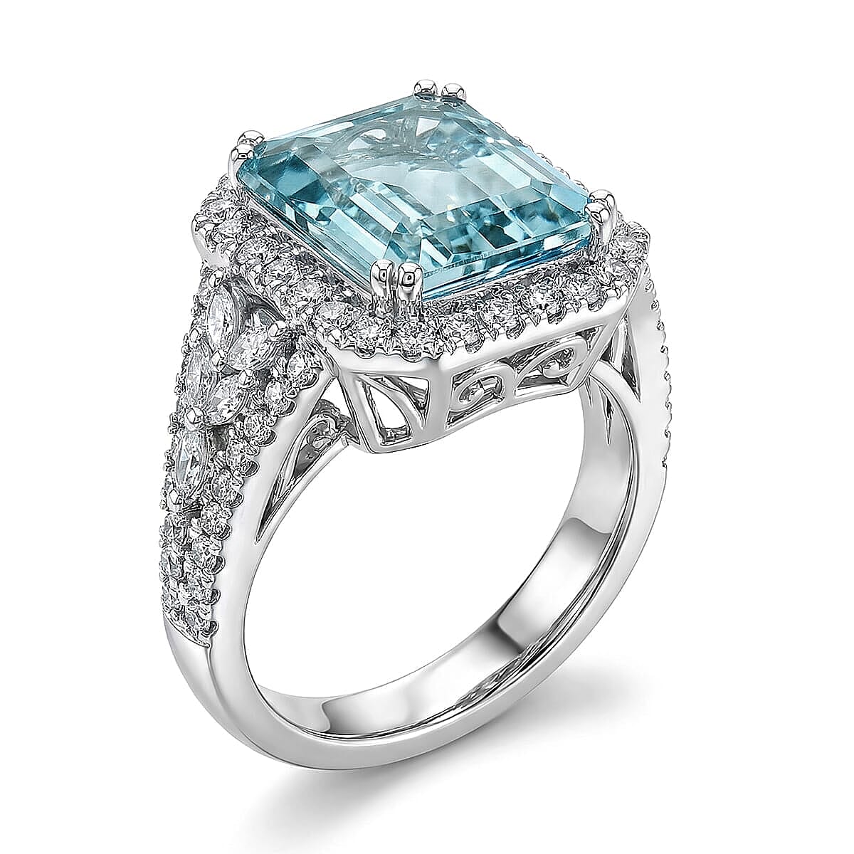 Chairman Collection Certified & Appraised Rhapsody AAAA Santa Maria Aquamarine and E-F VS Diamond 6.47 ctw Ring in 950 Platinum (Size 6.0) 11.76 Grams