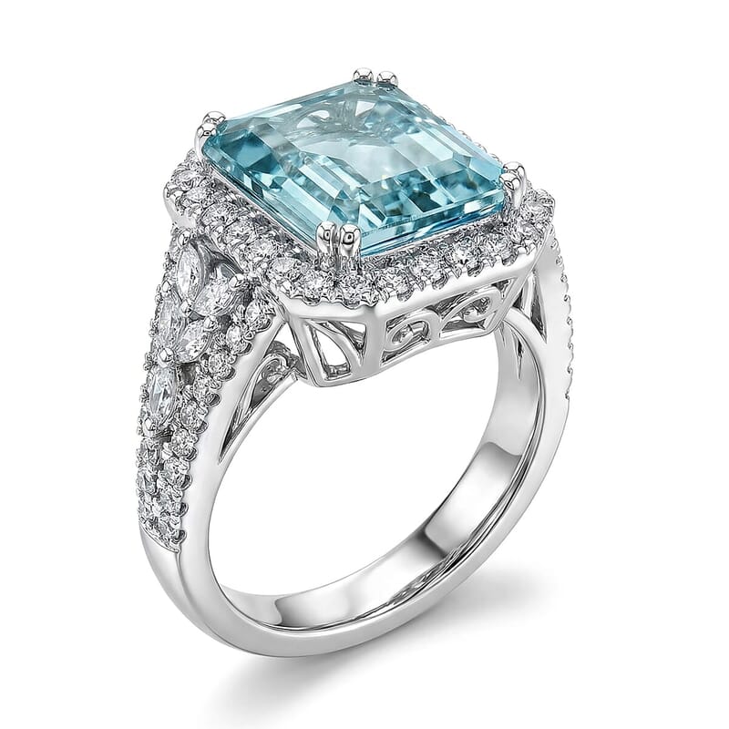 Chairman Collection Certified & Appraised Rhapsody AAAA Santa Maria Aquamarine and E-F VS Diamond 6.47 ctw Ring in 950 Platinum (Size 7.0) 11.76 Grams