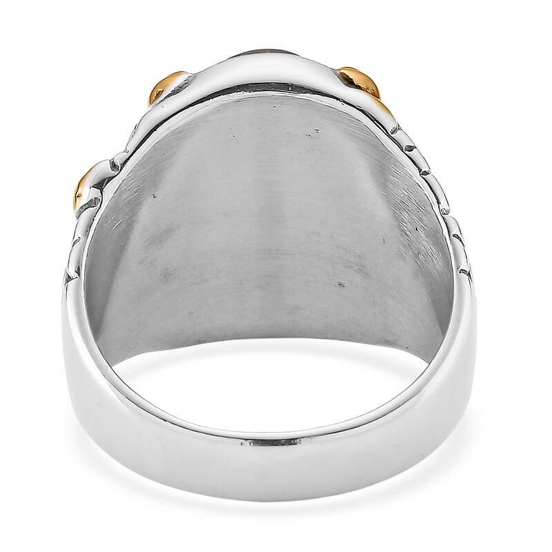 Yellow Tiger's Eye 4.00 ctw Two-tone Men's Ring in Stainless Steel (Size 11.75)