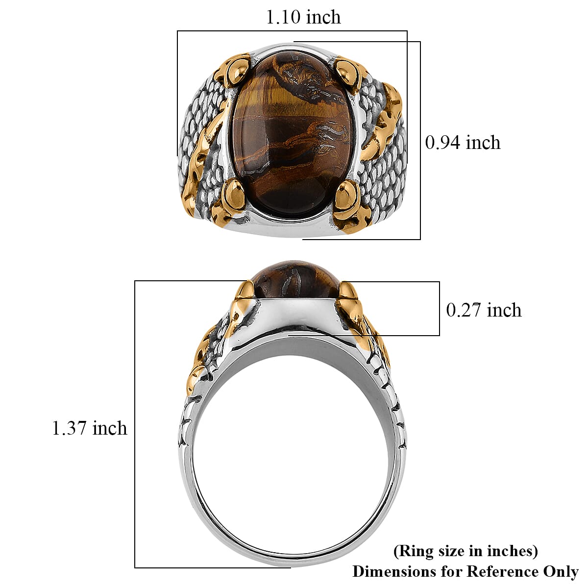 Yellow Tiger's Eye 4.00 ctw Two-tone Men's Ring in Stainless Steel (Size 11.75)
