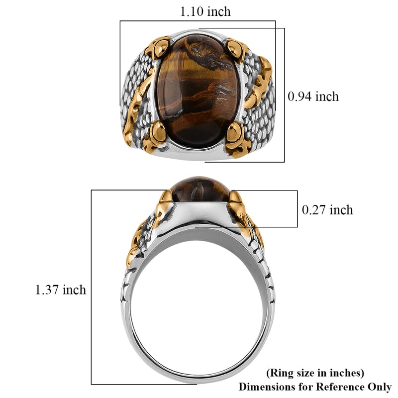Yellow Tiger's Eye 4.00 ctw Two-tone Men's Ring in Stainless Steel (Size 11.75)