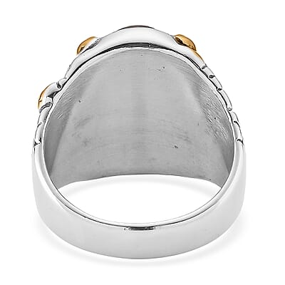 Yellow Tiger's Eye 4.00 ctw Two-tone Men's Ring in Stainless Steel (Size 8.5)