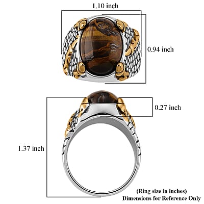 Yellow Tiger's Eye 4.00 ctw Two-tone Men's Ring in Stainless Steel (Size 8.5)