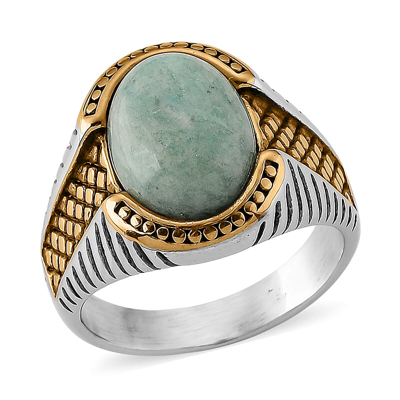 Amazonite 3.00 ctw Two-tone Ring in ION Plated YG and Stainless Steel (Size 10.0)