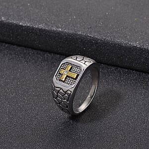 Austrian Crystal Faith Line Men's Ring in ION Plated YG and Stainless Steel (Size 10.8)