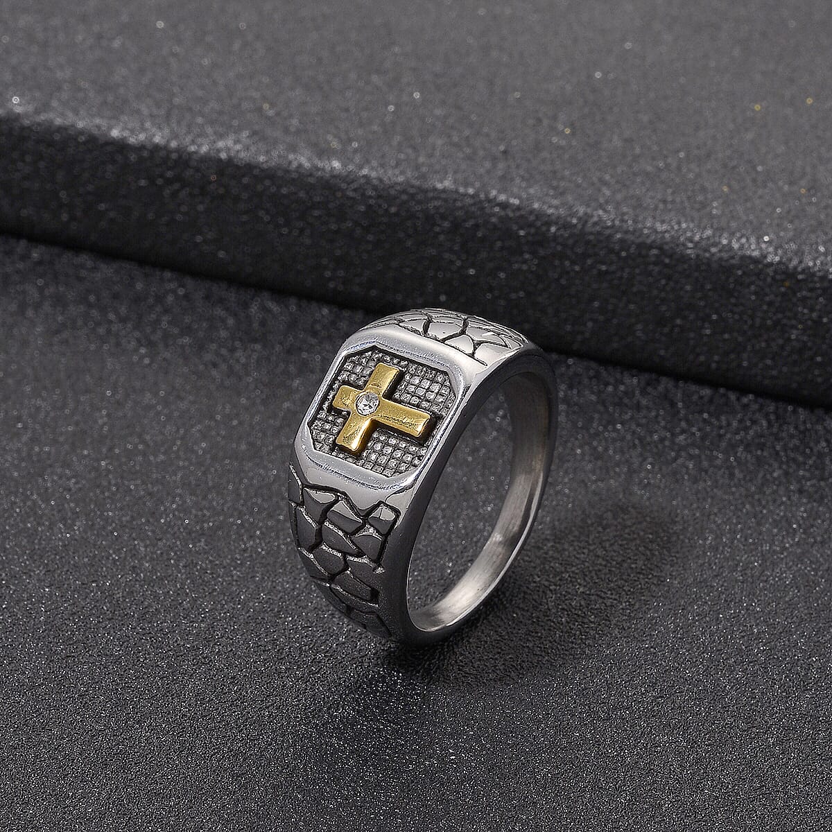 Austrian Crystal Faith Line Men's Ring in ION Plated YG and Stainless Steel (Size 11.5) image number 1
