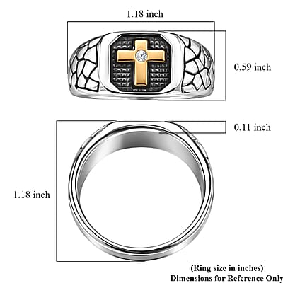 Austrian Crystal Faith Line Men's Ring in ION Plated YG and Stainless Steel (Size 11.5)