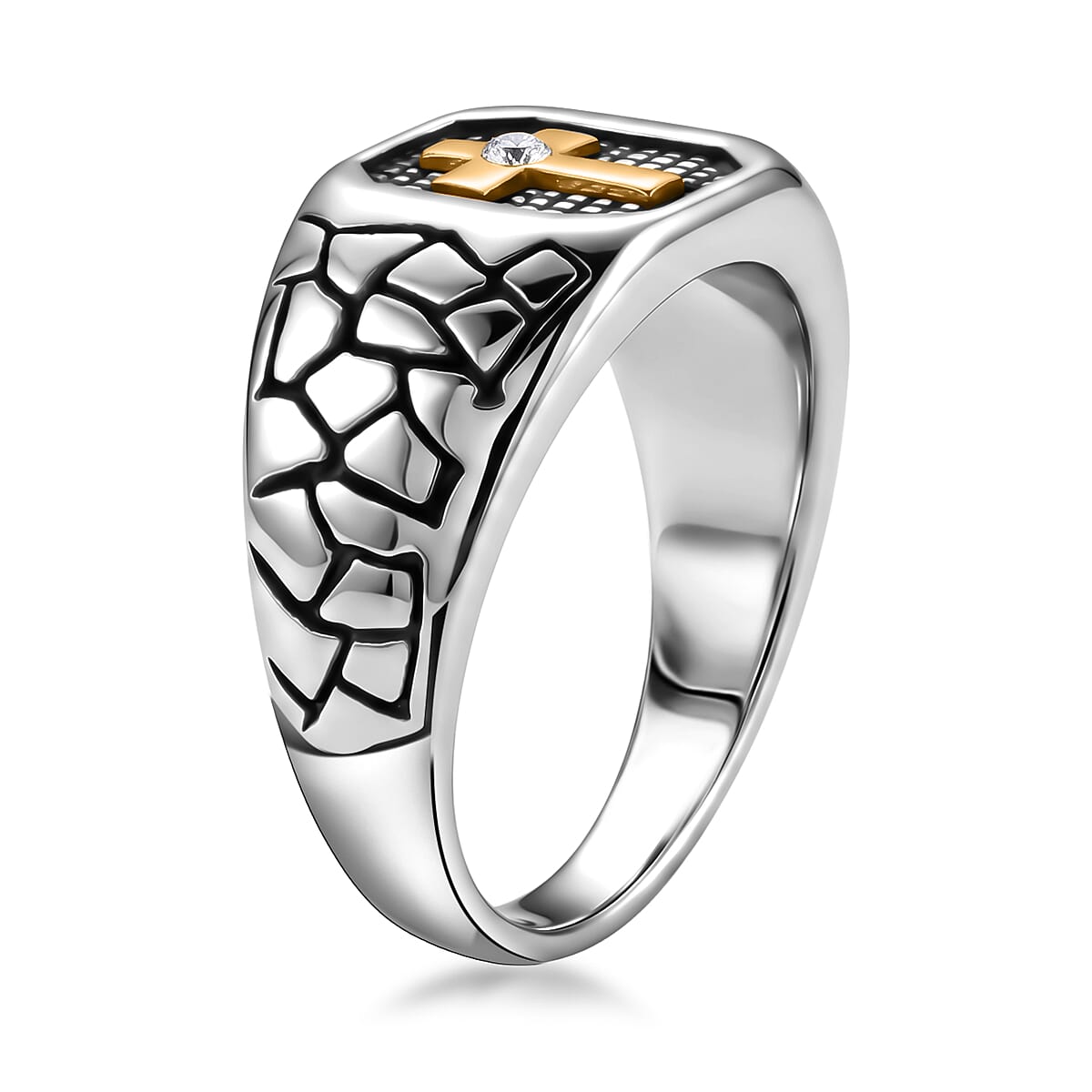 Austrian Crystal Faith Line Men's Ring in ION Plated YG and Stainless Steel (Size 12.5) image number 3