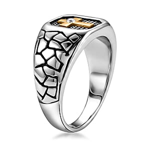 Austrian Crystal Faith Line Men's Ring in ION Plated YG and Stainless Steel (Size 8.5)