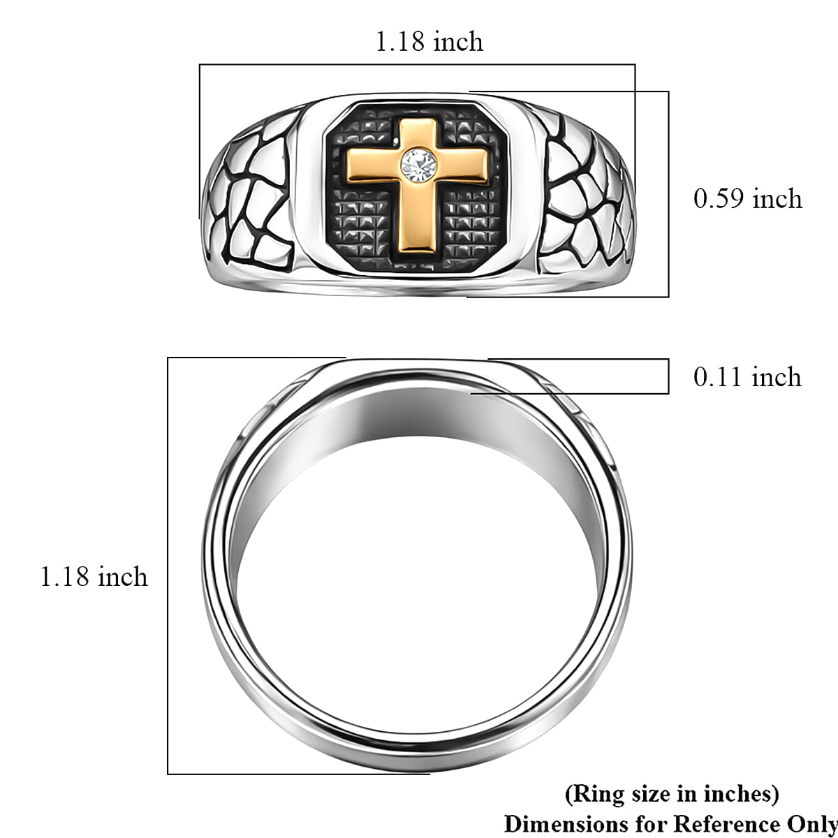 Austrian Crystal Faith Line Men's Ring in ION Plated YG and Stainless Steel (Size 9.75) image number 5