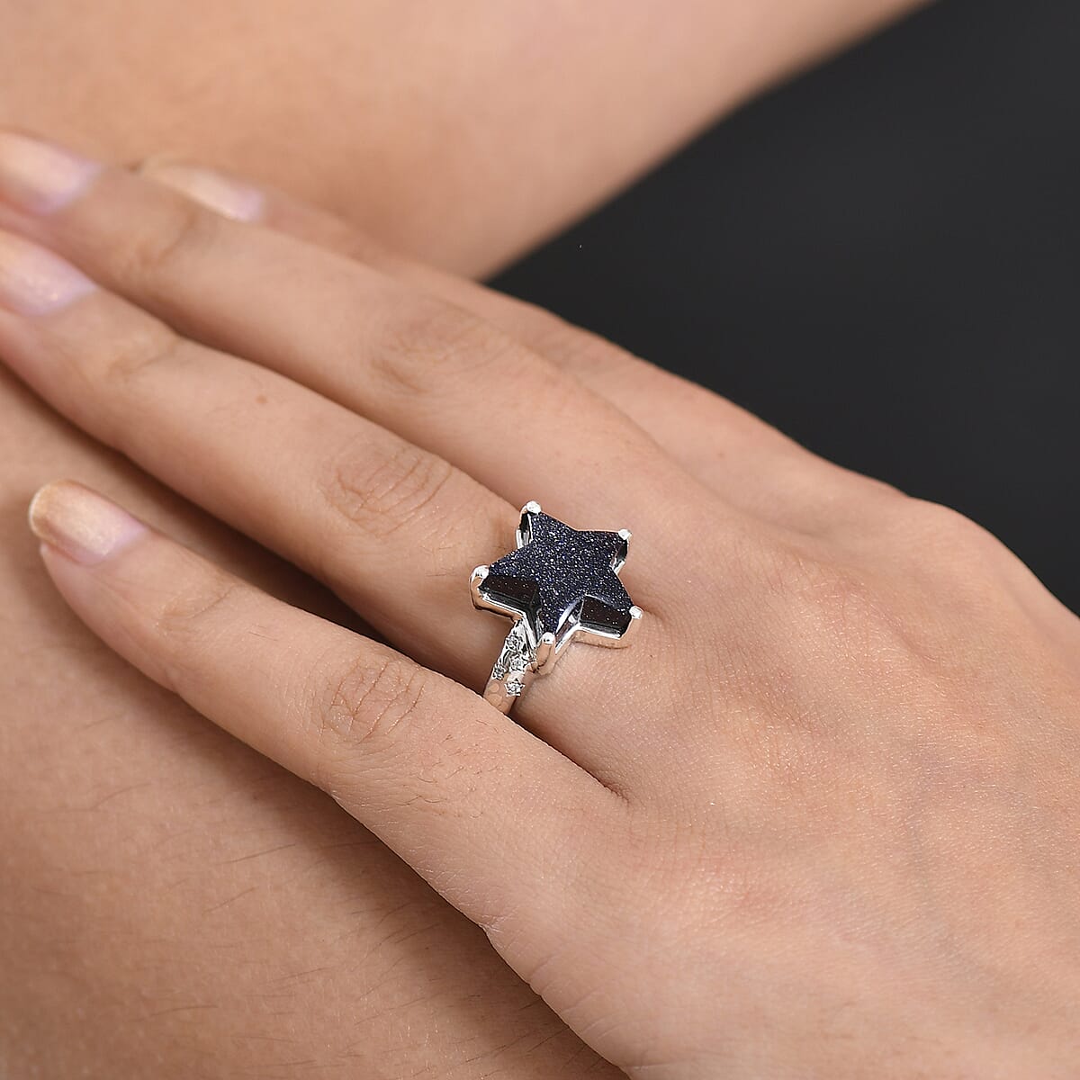 GP Whispers of Murano Style and White Zircon 0.10 ctw Star Ring in Rhodium Over Sterling Silver (Size 10.0) (Del. in 8-10 Days) image number 3