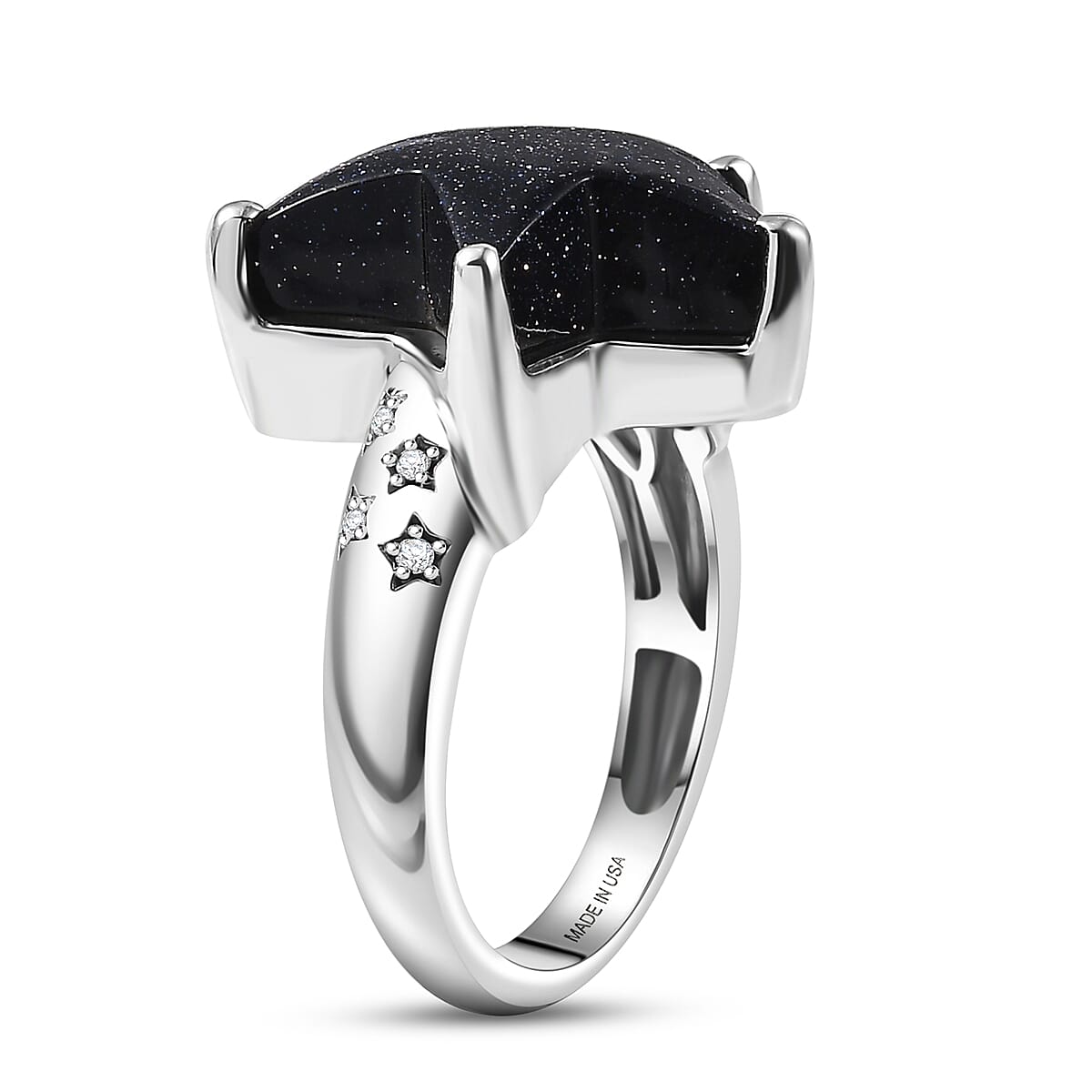 GP Whispers of Murano Style and White Zircon 0.10 ctw Star Ring in Rhodium Over Sterling Silver (Size 10.0) (Del. in 8-10 Days) image number 4