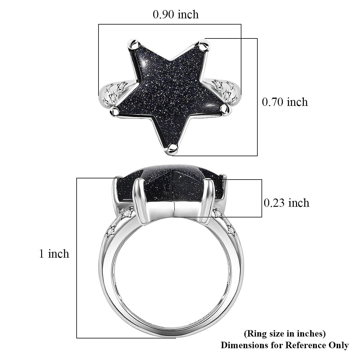 GP Murano Style, White Zircon Star Ring in Rhodium Over Sterling Silver (Size 10.0) 0.10 ctw