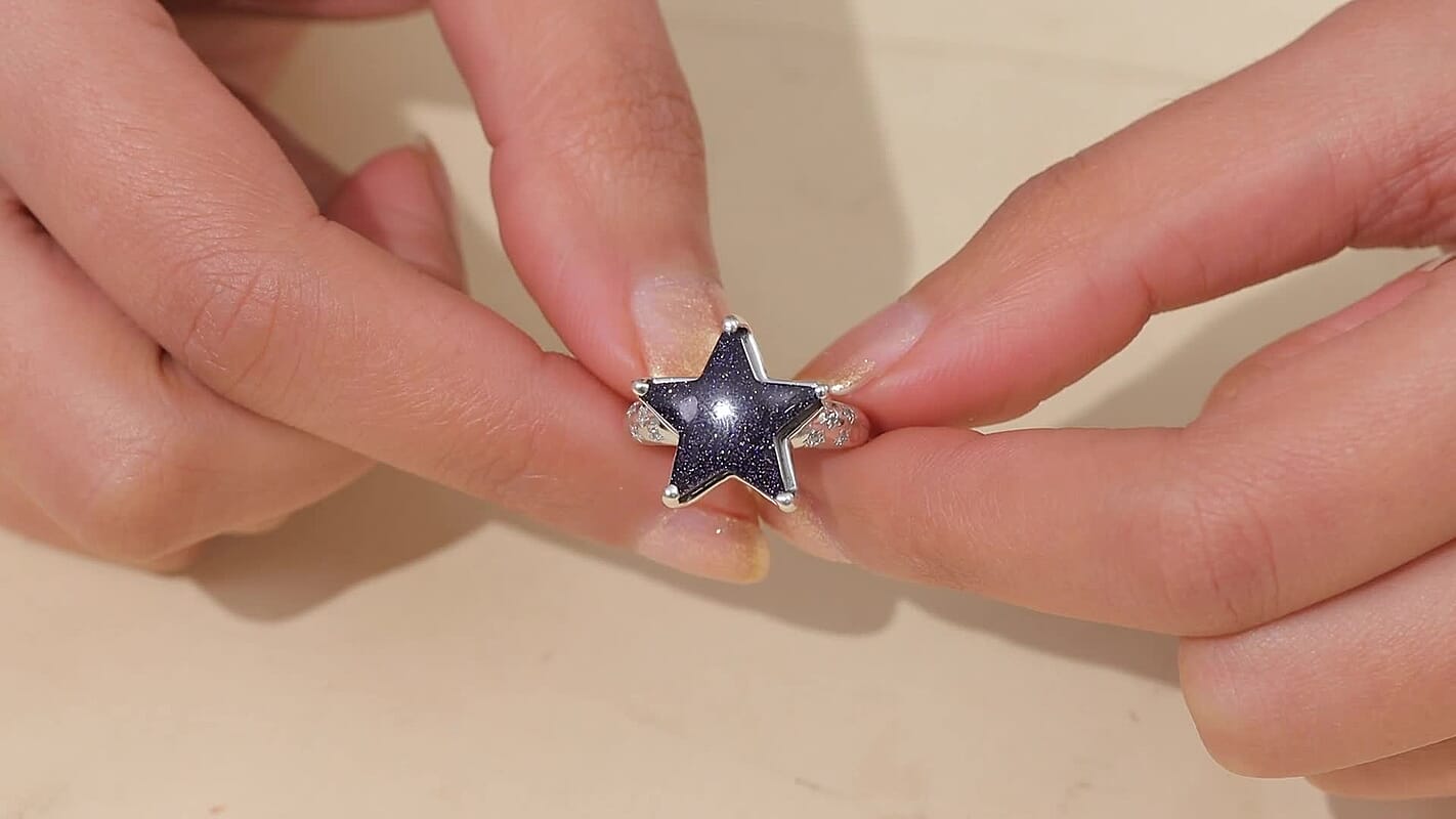 GP Murano Style, White Zircon Star Ring in Rhodium Over Sterling Silver (Size 10.0) 0.10 ctw