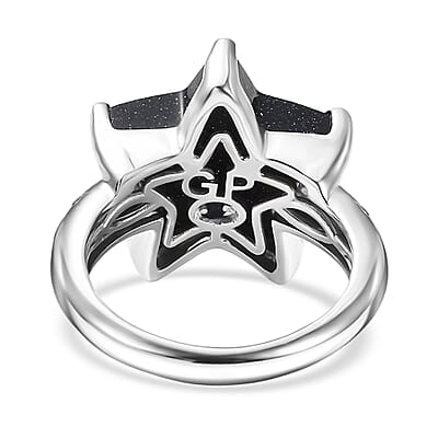 GP Whispers of Murano Style and White Zircon 0.10 ctw Star Ring in Rhodium Over Sterling Silver (Size 6.0)