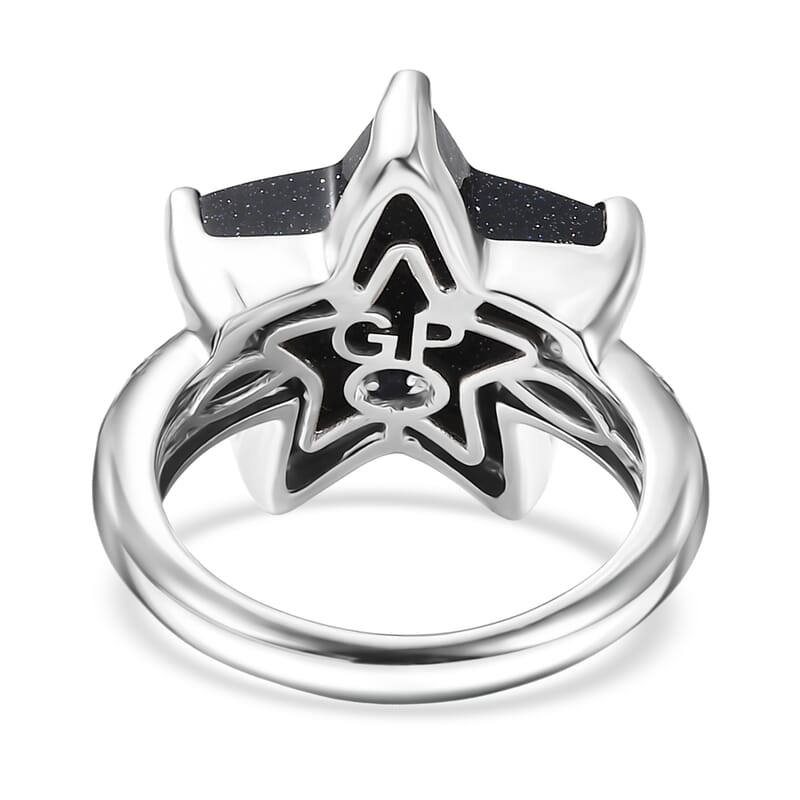 GP Whispers of Murano Glass and White Zircon 0.10 ctw Star Ring in Rhodium Over Sterling Silver (Size 6.0)