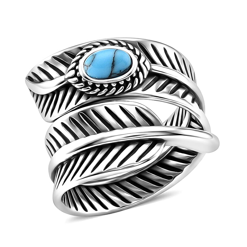 Blue Howlite 0.30 ctw Feather Men's Ring in Stainless Steel (Size 12.5)