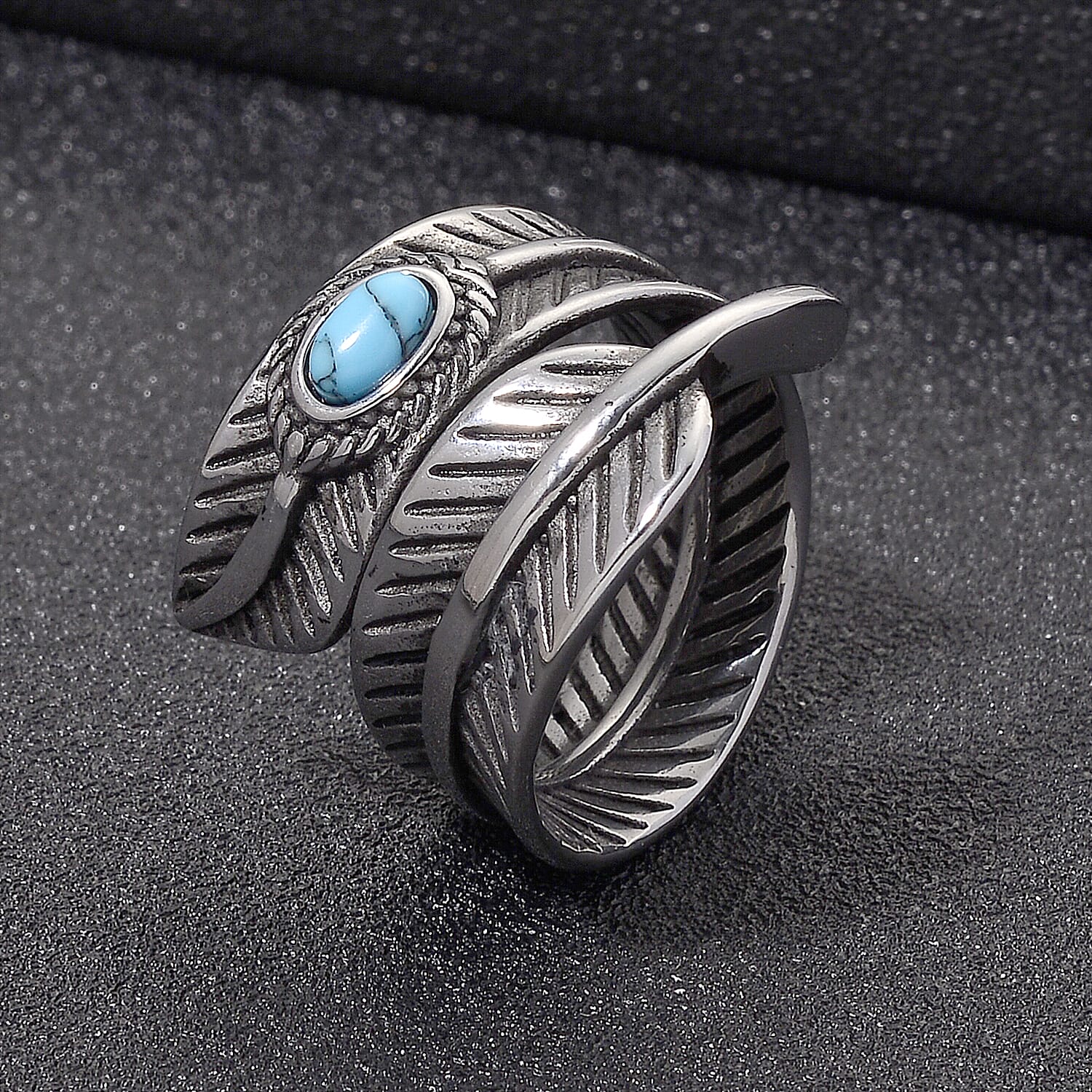Blue Howlite 0.30 ctw Feather Men's Ring in Stainless Steel (Size 9.0)