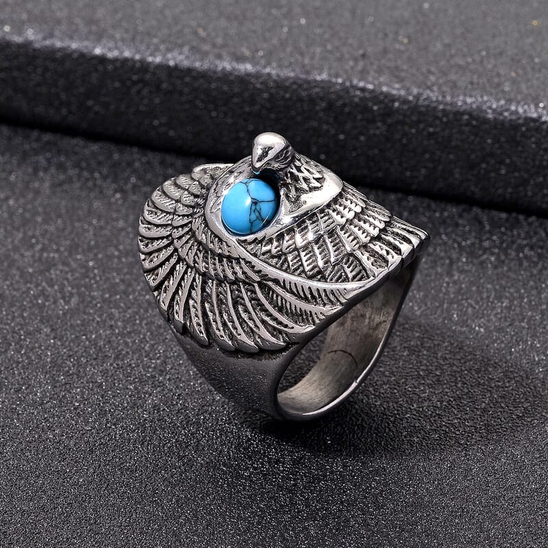 Blue Howlite 0.30 ctw Eagle Men's Ring in Stainless Steel (Size 11.75)