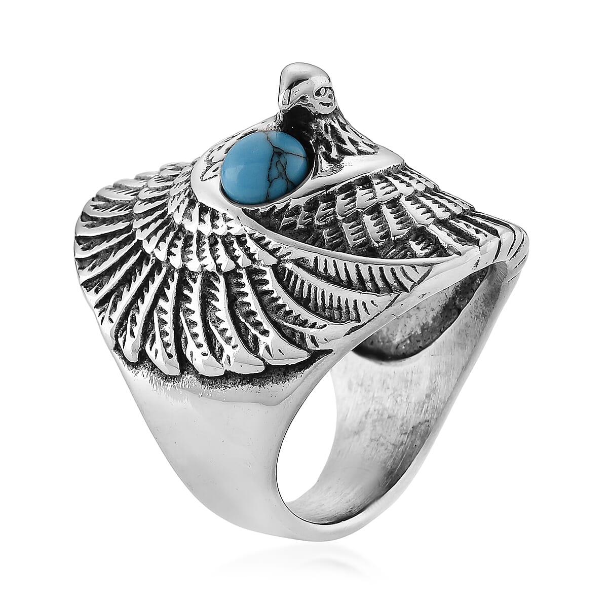 Blue Howlite 0.30 ctw Eagle Men's Ring in Stainless Steel (Size 11.75)