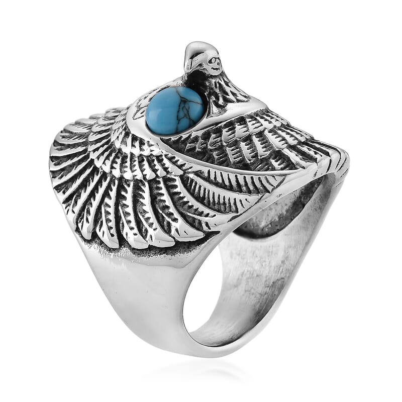 Blue Howlite 0.30 ctw Eagle Men's Ring in Stainless Steel (Size 11.75)