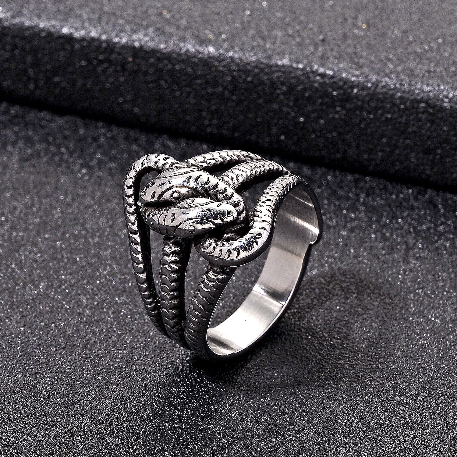 Twin Serpent Knot Men's Ring in Stainless Steel (Size 9.0)