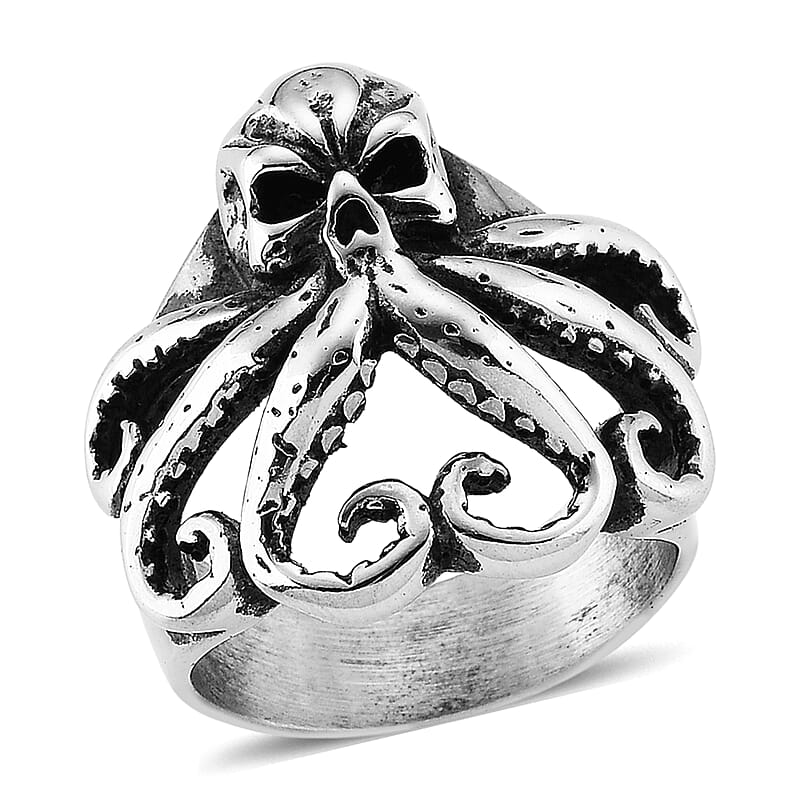 Octopus Skull Men's Ring in Stainless Steel (Size 11.75)