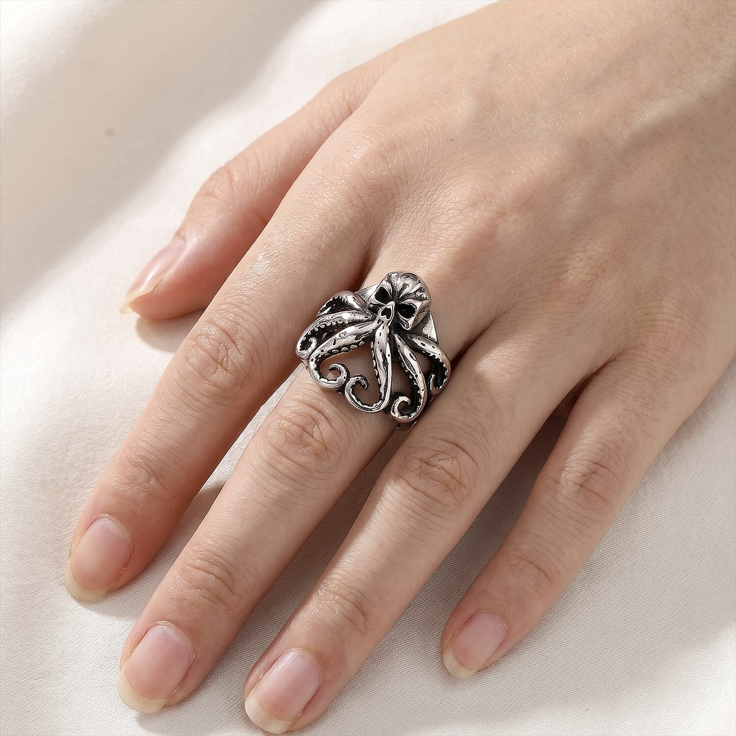 Octopus Skull Men's Ring in Stainless Steel (Size 12.75)
