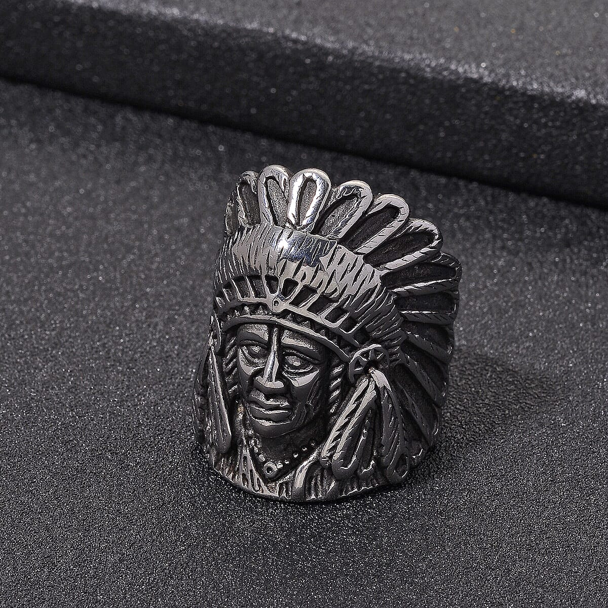 Native American Men's Ring in Stainless Steel (Size 10.0) image number 1